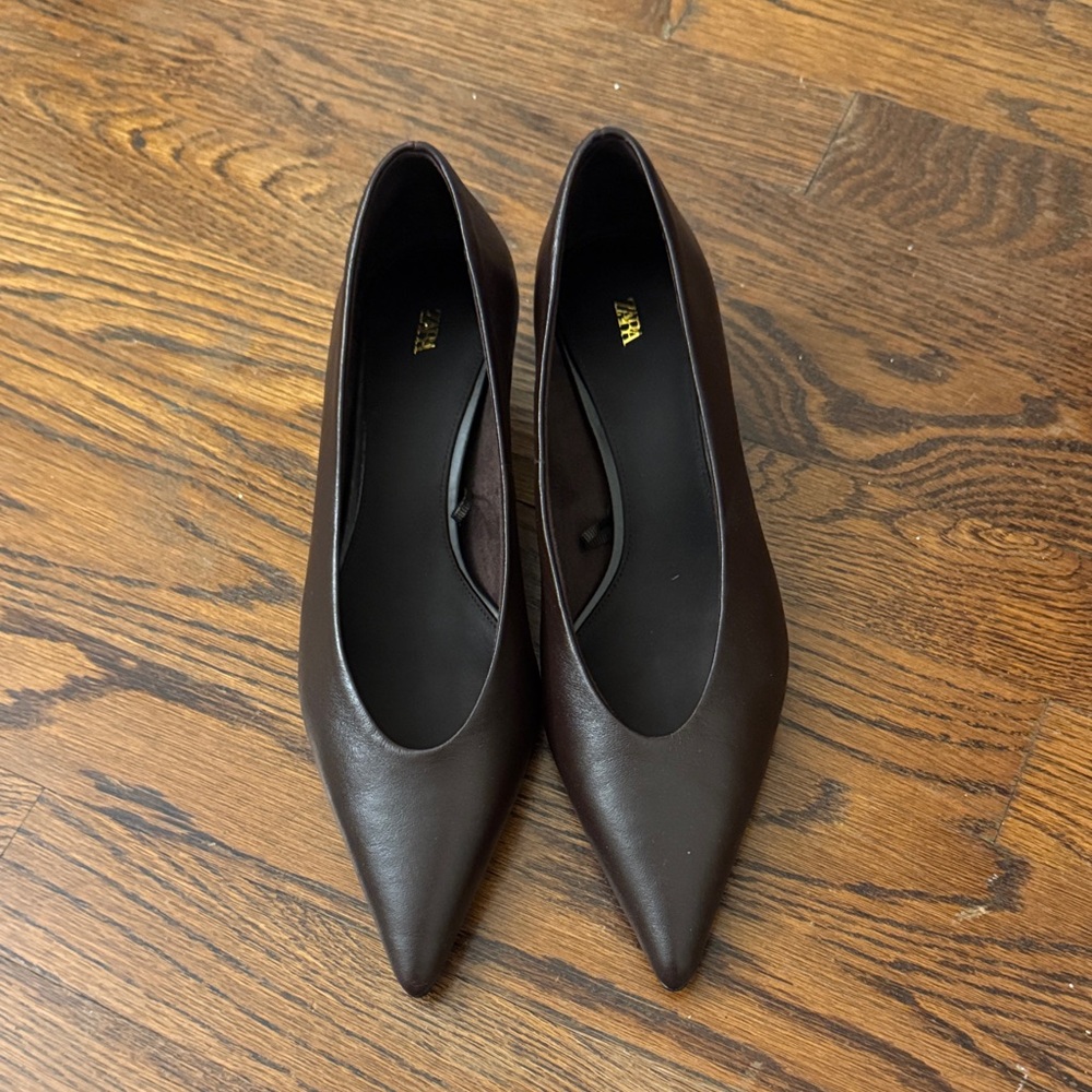 Zara Dark Brown Pointed Leather Flats